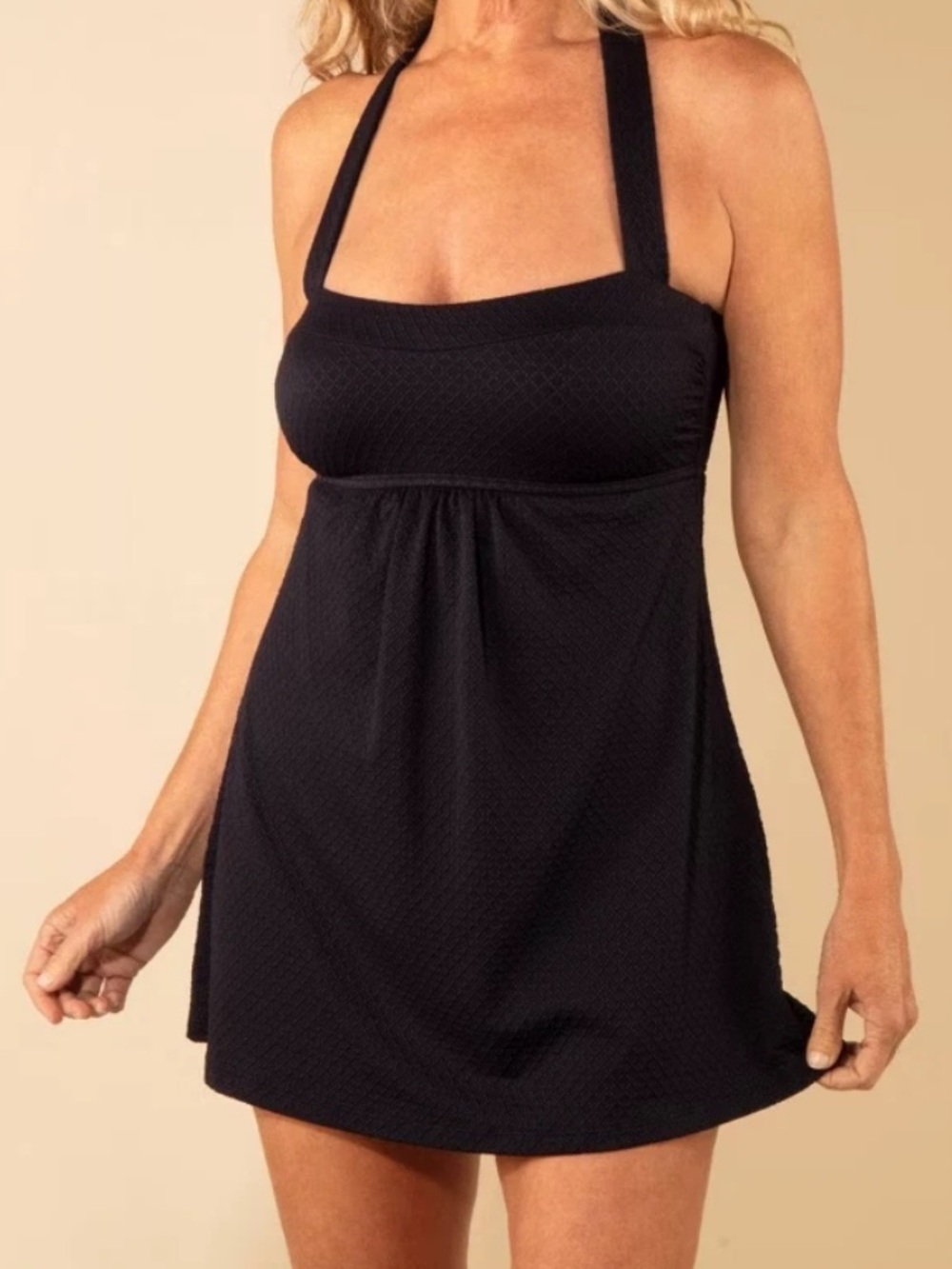 Lands' End Black Swimdress with Halter Straps, Size XS, NWT